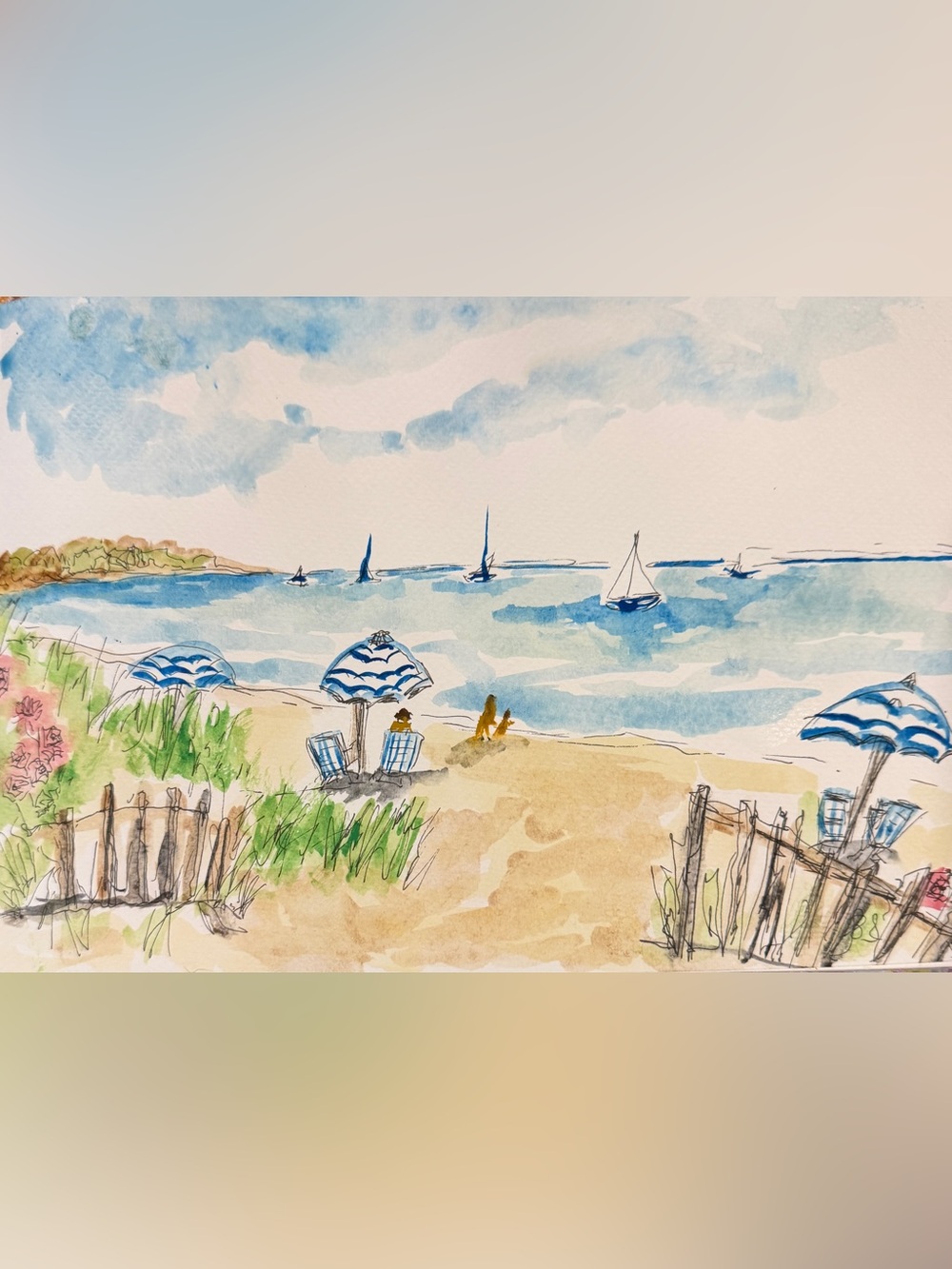 Hand painted watercolor illustration coastal beach art